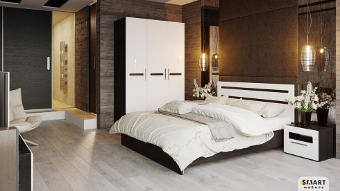Набор мебели для спальни Фьюжн №3 (Венге Линум/Белый глянец) Цена-35000